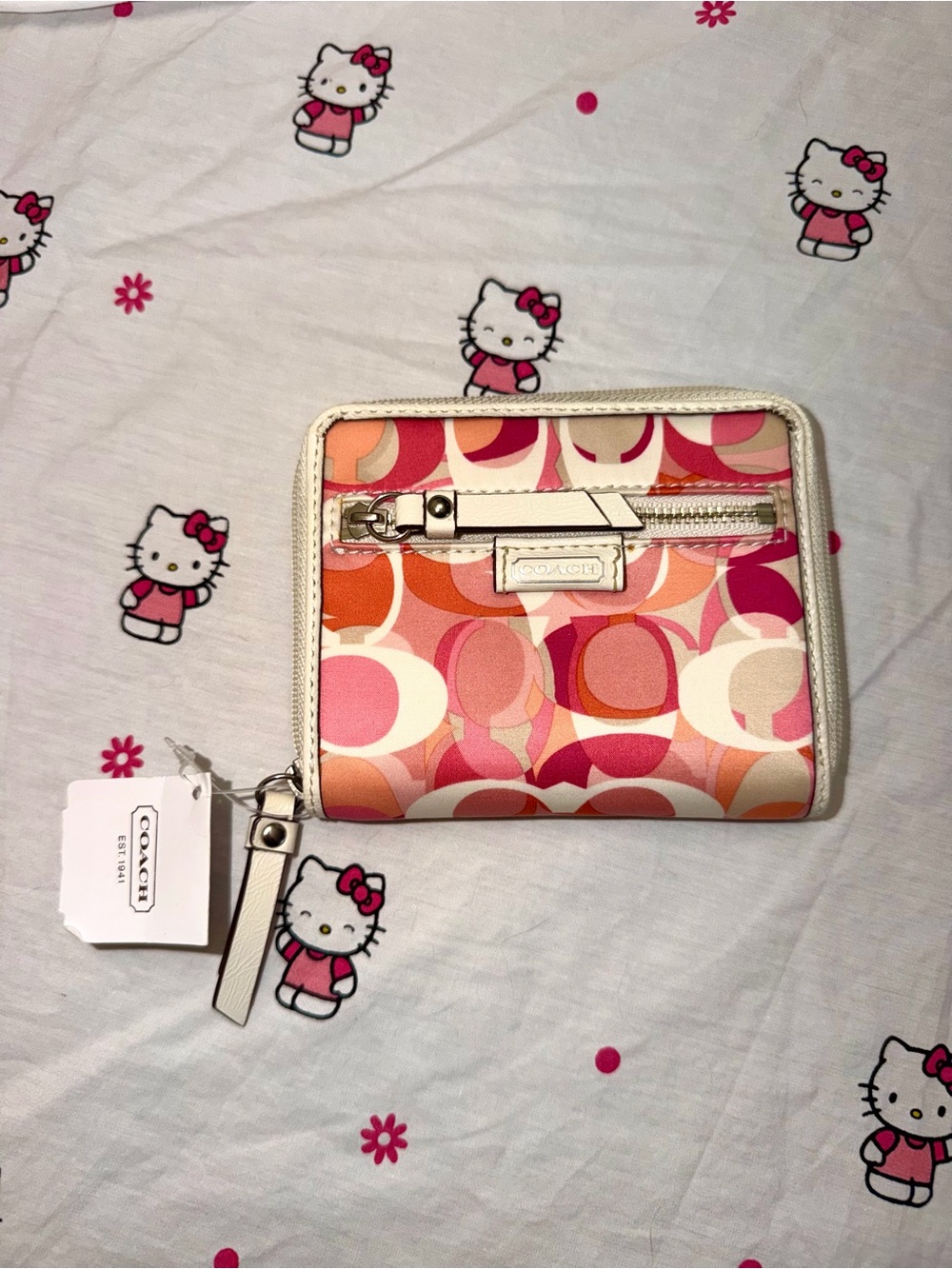 Coach Pink and Orange Signature Zip Card Holder